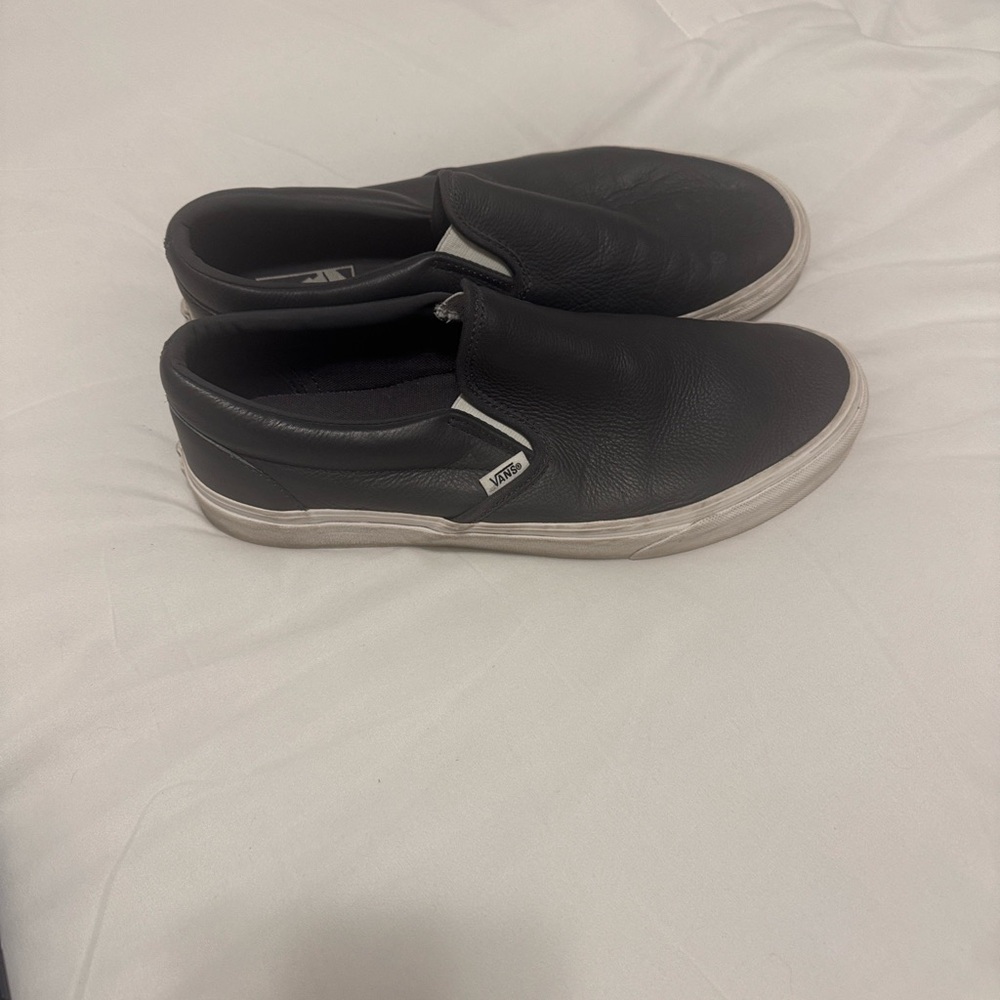 Vans Men's Black and White Slip-On Loafers